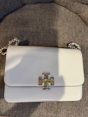 Tory Burch Pale Blue Patent Leather Chain Crossbody
